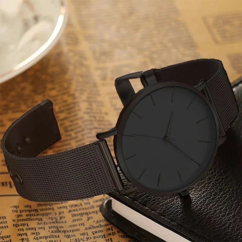 Midnight Black Minimalist Men Ultra Thin Business Watch