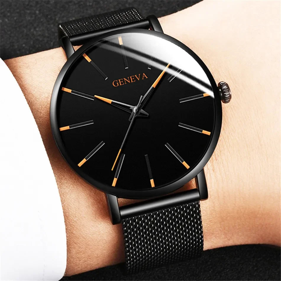 Ultra Thin Black Luxury Geneva Watch