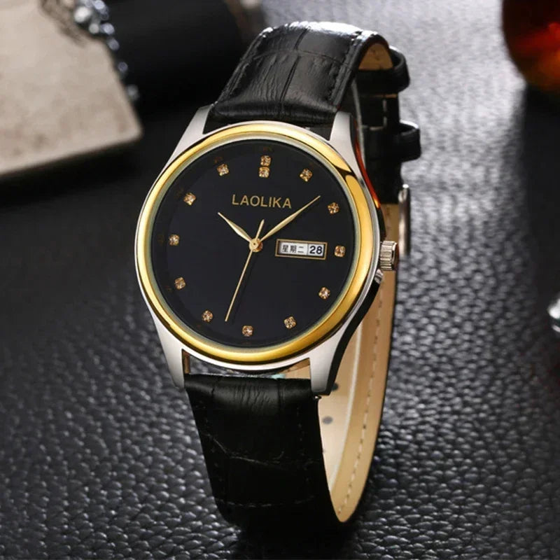 Luxury Men's Business Leather Watch | Quartz Movement with Calendar Dial