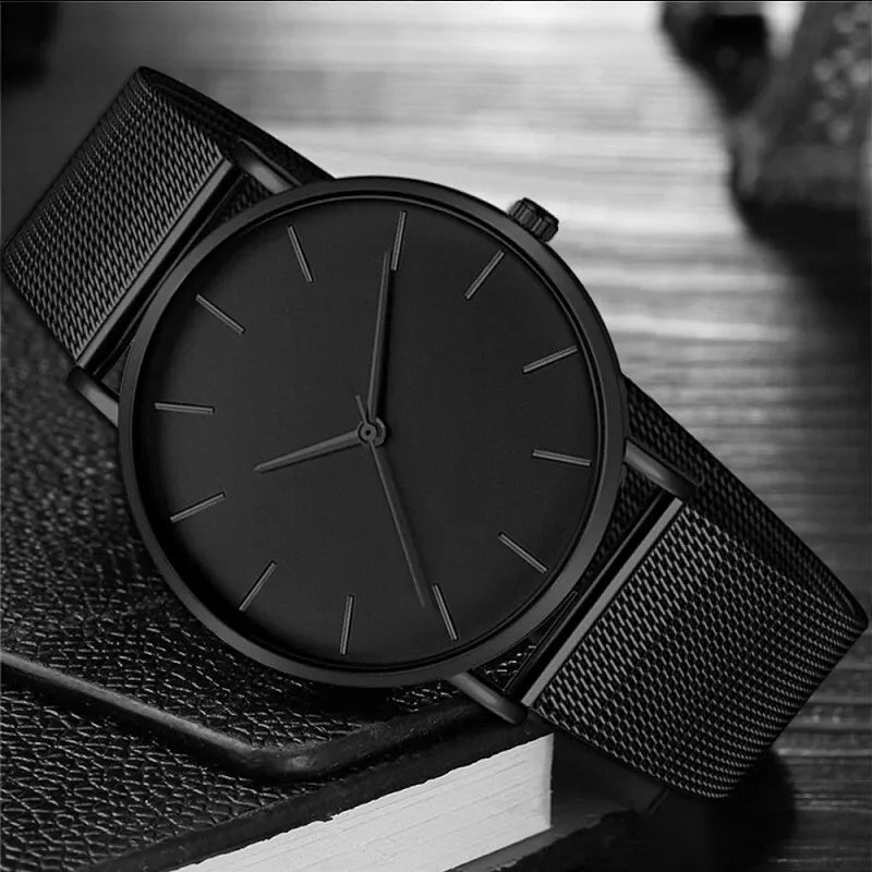 Midnight Black Minimalist Men Ultra Thin Business Watch