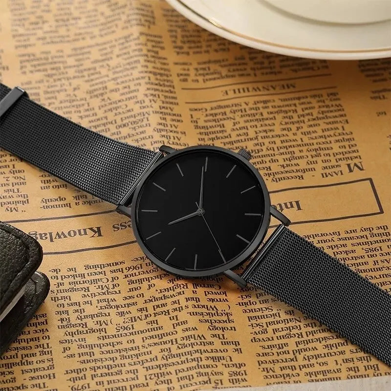 Midnight Black Minimalist Men Ultra Thin Business Watch