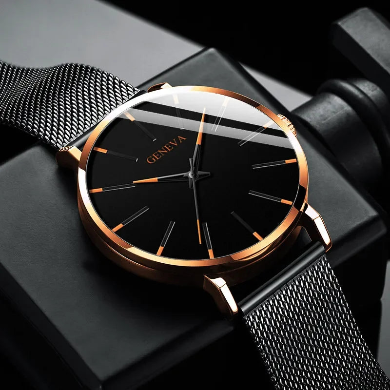 Ultra Thin Black Luxury Geneva Watch