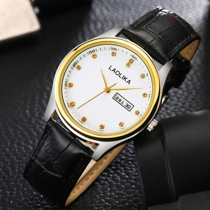 Luxury Men's Business Leather Watch | Quartz Movement with Calendar Dial