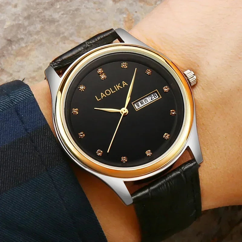 Luxury Men's Business Leather Watch | Quartz Movement with Calendar Dial