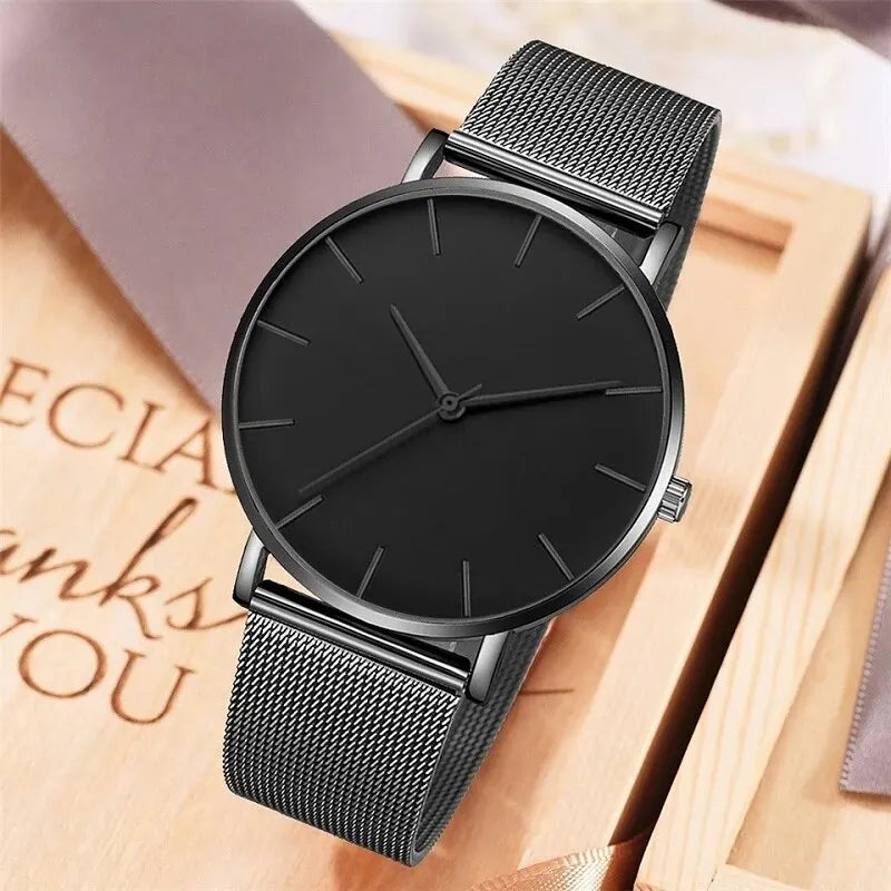 Midnight Black Minimalist Men Ultra Thin Business Watch