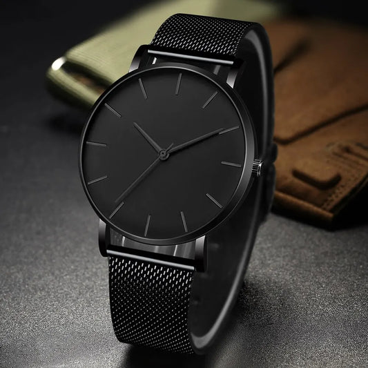 Midnight Black Minimalist Men Ultra Thin Business Watch